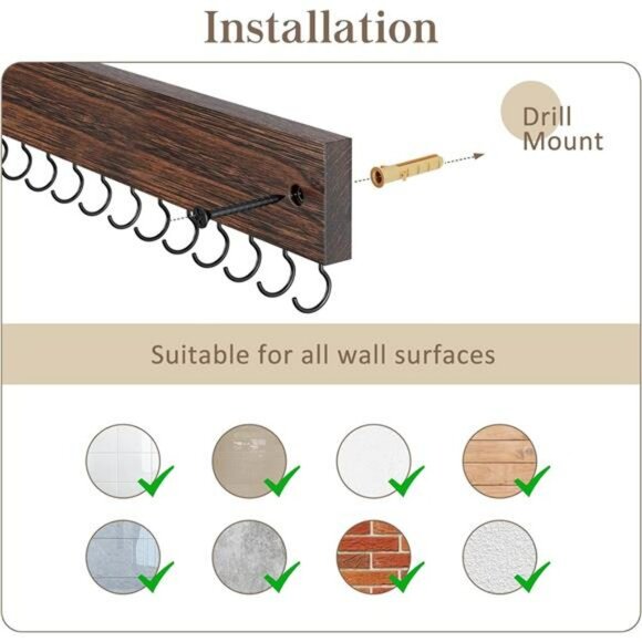 Wood necklace holder wall mount jewelry organizer with 15 hooks for storage - Picture 6 of 7